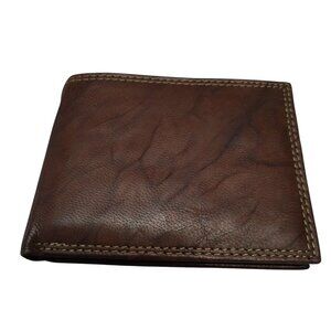 Buxton Men's Dark Brown Genuine Leather Bifold Wallet Classic Casual Like New